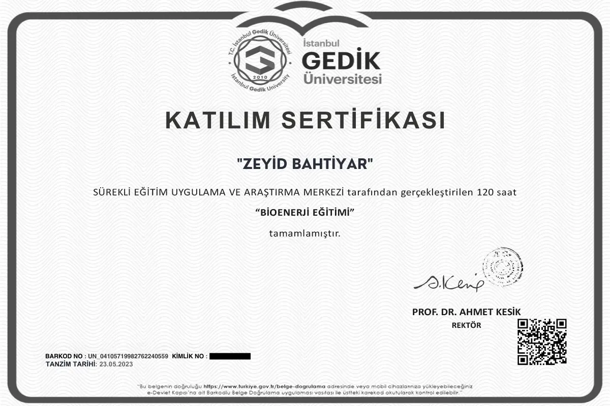 Bioenerji Eğitimi Sertifikası